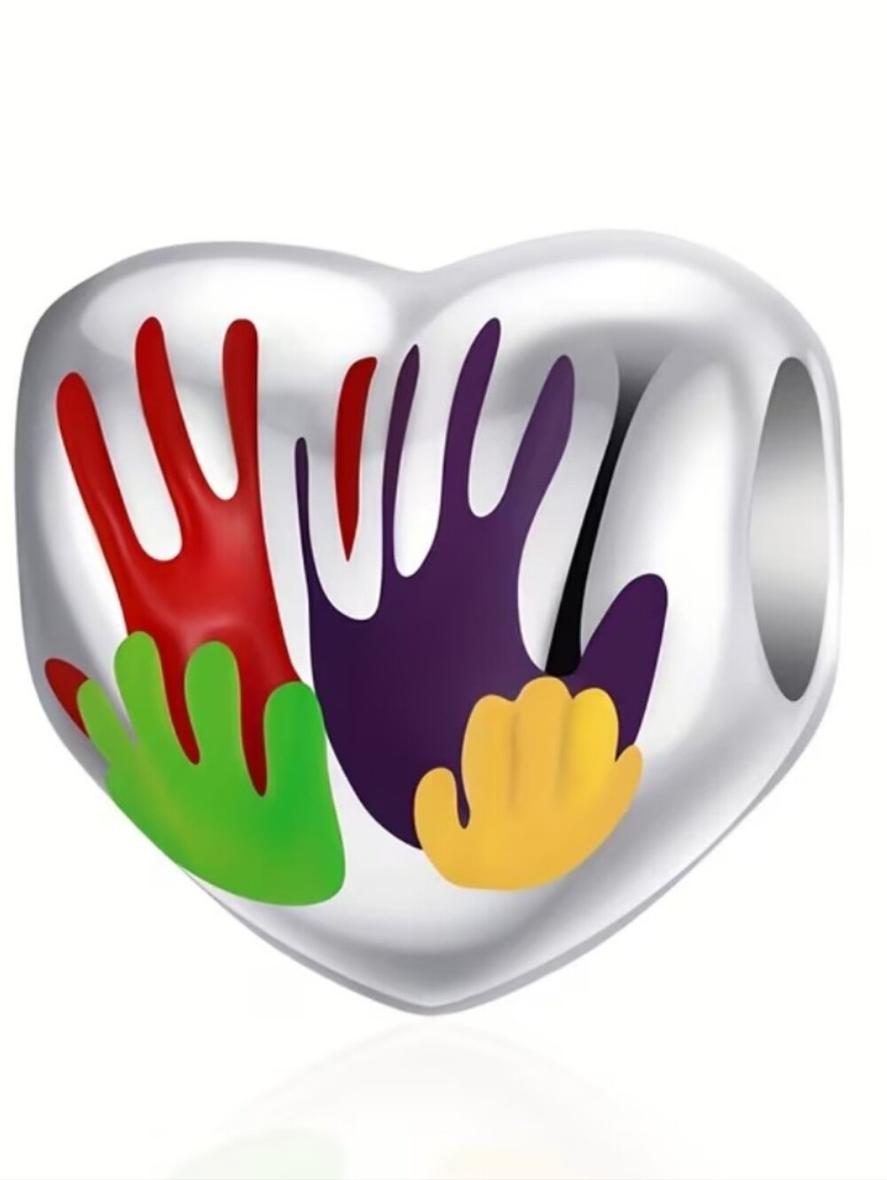 Silver Heart Charm with Colorful Handprints